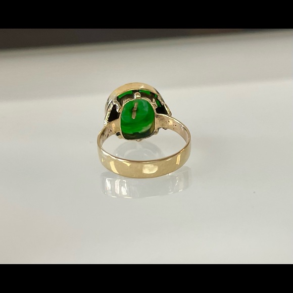 Artisan 22k & 14k imperial Apple green jade Bi-disc ring - Picture 5 of 8